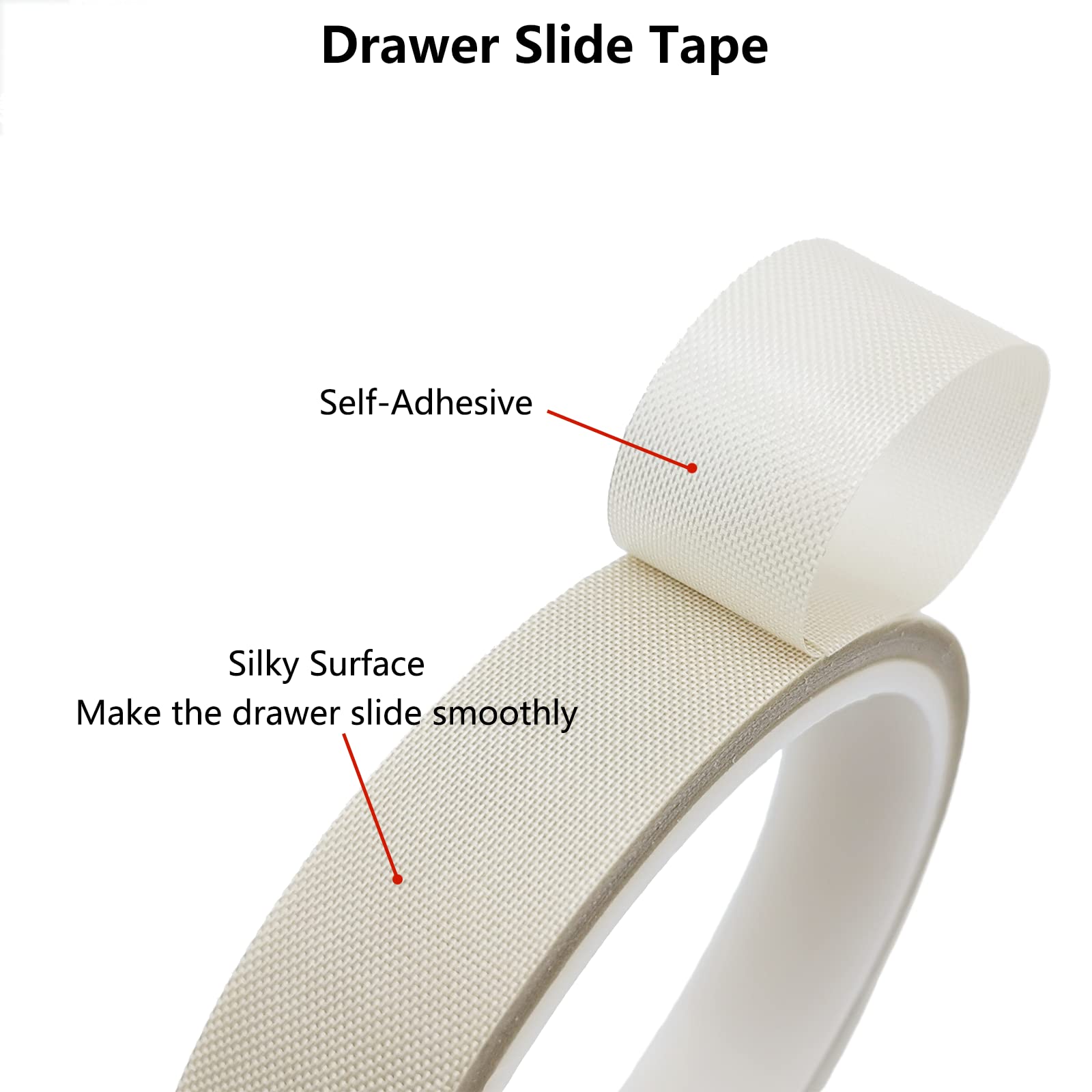 Topiverse Drawer Slide Tape, Low Friction Tape, Silky Surface, Abrasion Resistant Glide Tape, Drag & Noise & Squeak Reduction, Apply to Wooden-Drawer Furniture Curtain Cabinet, 0.75'' x 33', 5 mils