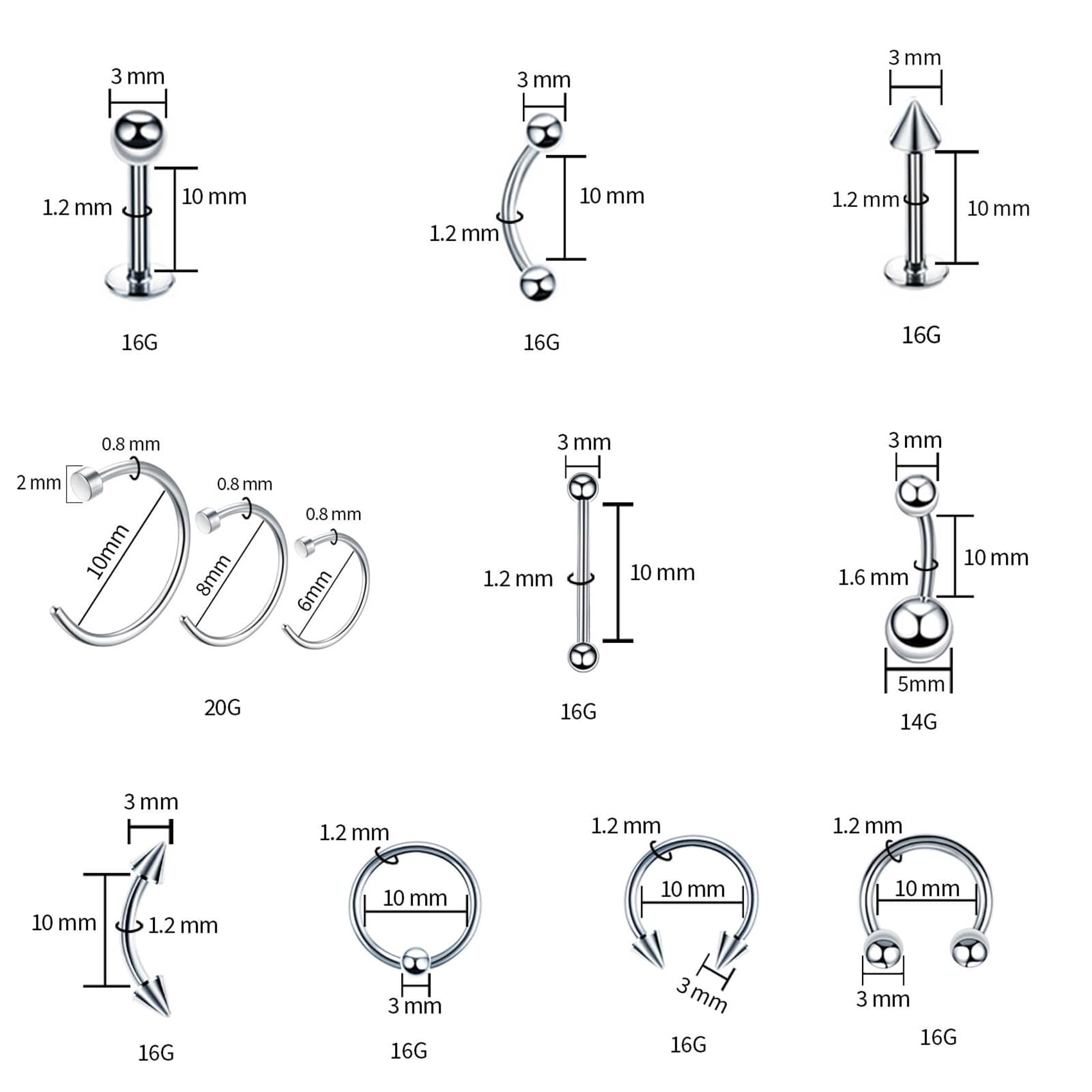 Tustrion 80PCS Nose Piercing Kit for All Body Piercings Stainless Steel Piercing Jewelry with 12G 14G 16G 20G Piercing Needles for Ear Cartilage Tragus Nose Septum Lip Eyebrow