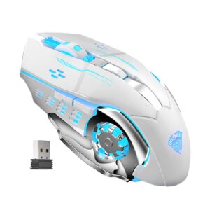 AULA White Gaming Keyboard and Mouse Combo (F2088 Typewriter Style Mechanical Keyboard Wired + SC100 Wireless Gaming Mouse), LED Rainbow Backlit Keyboard Mouse Set