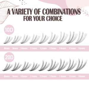 FLOMAZE 20D Lash Clusters, Individual Lashes 240pcs Faux Mink Lash Clusters Natural Handmade Cluster Eyelash Extensions C Curl 0.07mm Thickness False Lashes (12/13/14/15/16mm)