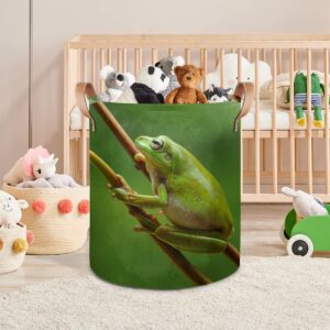 Tree Frog Collapsible Laundry Basket Large Laundry Hamper Waterproof Foldable Storage Bins Laundry Basket with Leather Handles Clothes Nursery Hampers for Bathroom Bedroom Toy Organizer