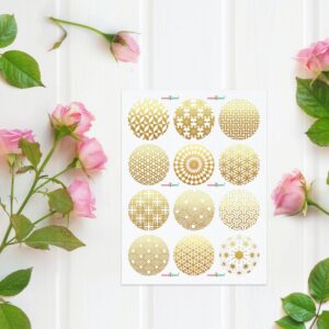 PARTH IMPEX Decorative Gold Stickers Envelope Seals - (Pack of 120) 2" Large Round Labels for Christmas Happy Holidays New Year Birthday Cards - Geometric Pattern