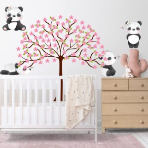 Panda Cherry Blossom Tree Wall Decal Baby Animals Nursery Wall Stickers Art Panda Kids Room Wall Decor