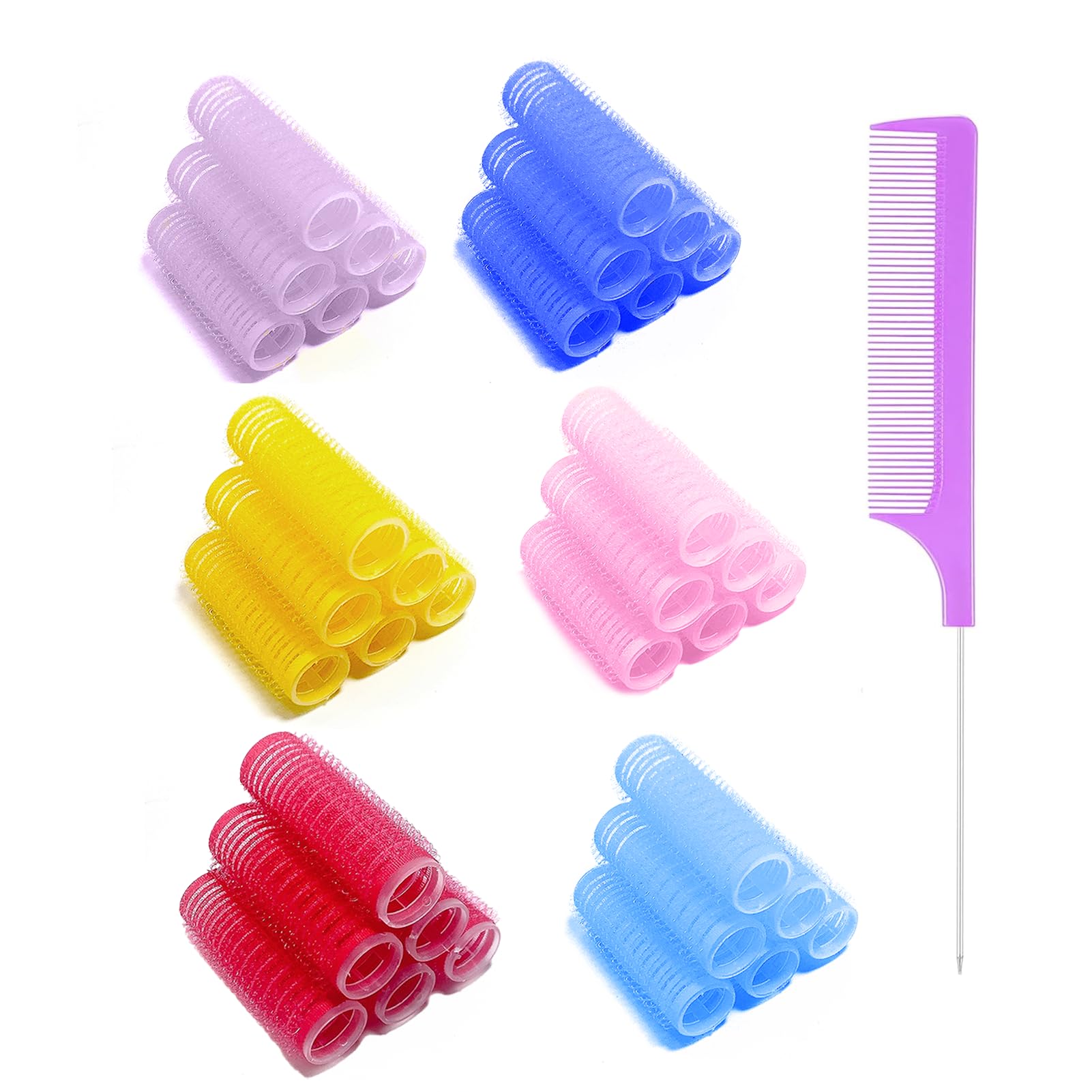 MOODKEY 36PCS Self Grip Small Hair Curlers Heatless Roller Hair Curlers Pro Salon Hairdressing Curler DIY Curly Hairstyle Hair Rollers Tools Rat Tail Comb for Women Medium Short Hair(0.6 x 2.4 Inch)