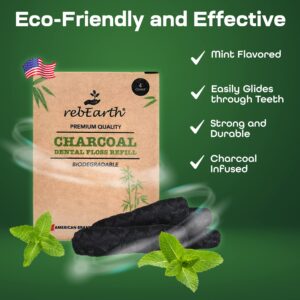 rebEarth Deep Clean Charcoal Black Floss Refill - Oral Care Dental Flossers Threaders Roll with Mint Flavored, 30m Bamboo Earth Silk Smooth & Shred Resistant Zero Waste Plastic Free (Pack of 4)