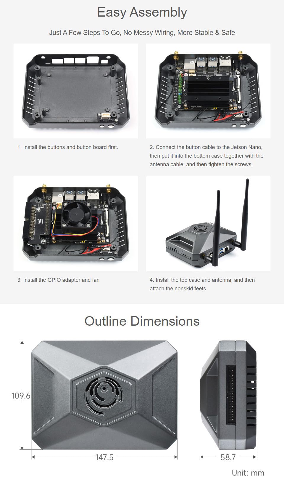 Waveshare Aluminum Case for Jetson Nano Developer Kit with GPIO Adapter ONLY for Waveshare Jetson-Nano-DEV-KIT