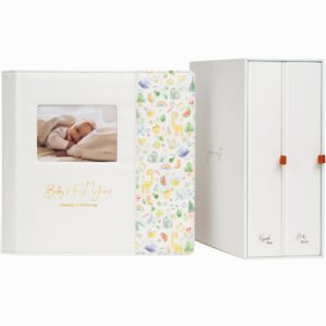 keepsake baby memory book with keepsake box girl boy - timeless leather-bound baby milestone book | baby book keepsake and baby photo memory box to record baby shower to age 5 - beautiful gift