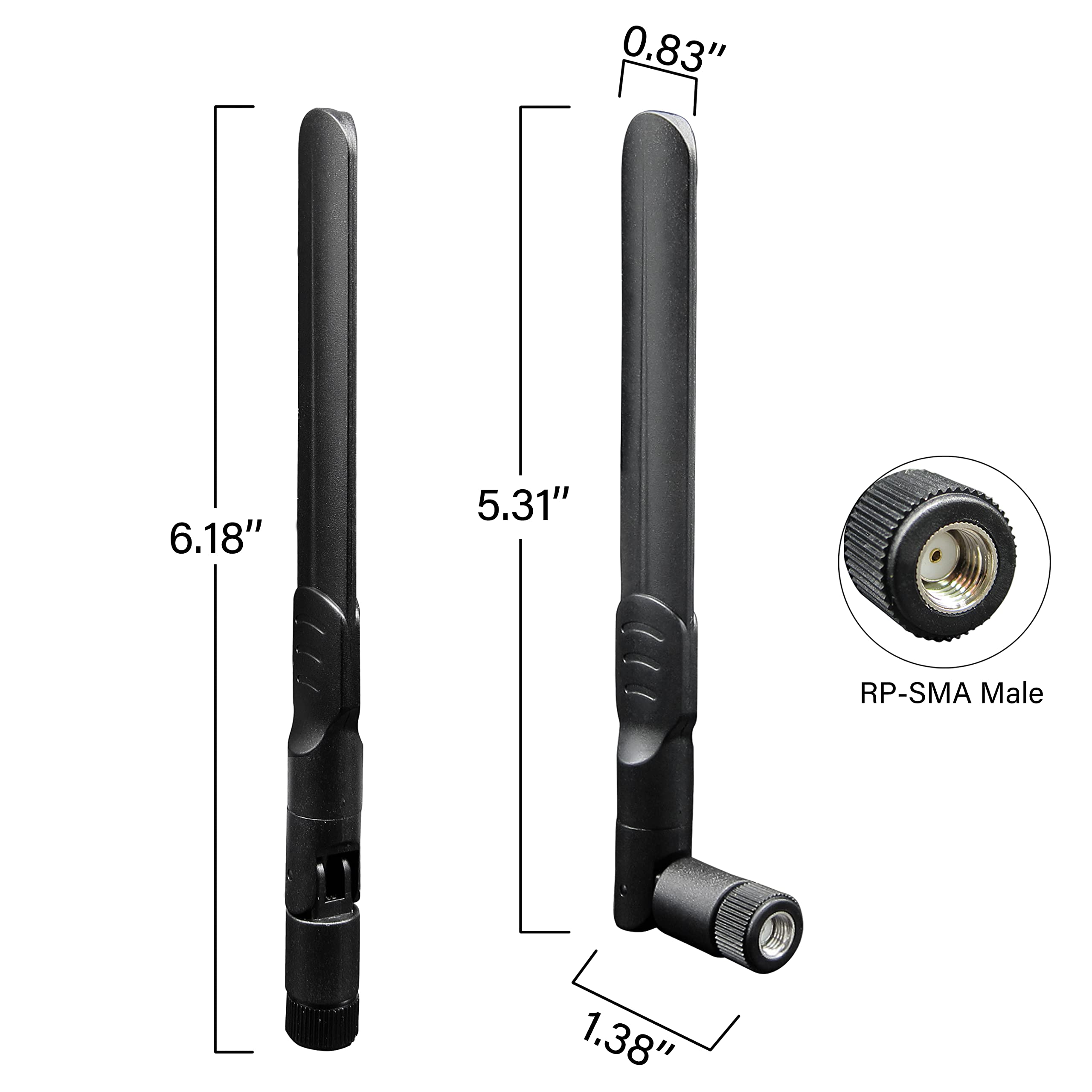 Rydocyee PC WiFi Antenna Dual Band 2.4Ghz/5.8Ghz 5dBi RP-SMA Male Connector (No Pin), Bluetooth WiFi Antenna for Desktop PC, Camera System, M.2 PCIE WiFi Card, Router and AV Receiver - 2 Pack