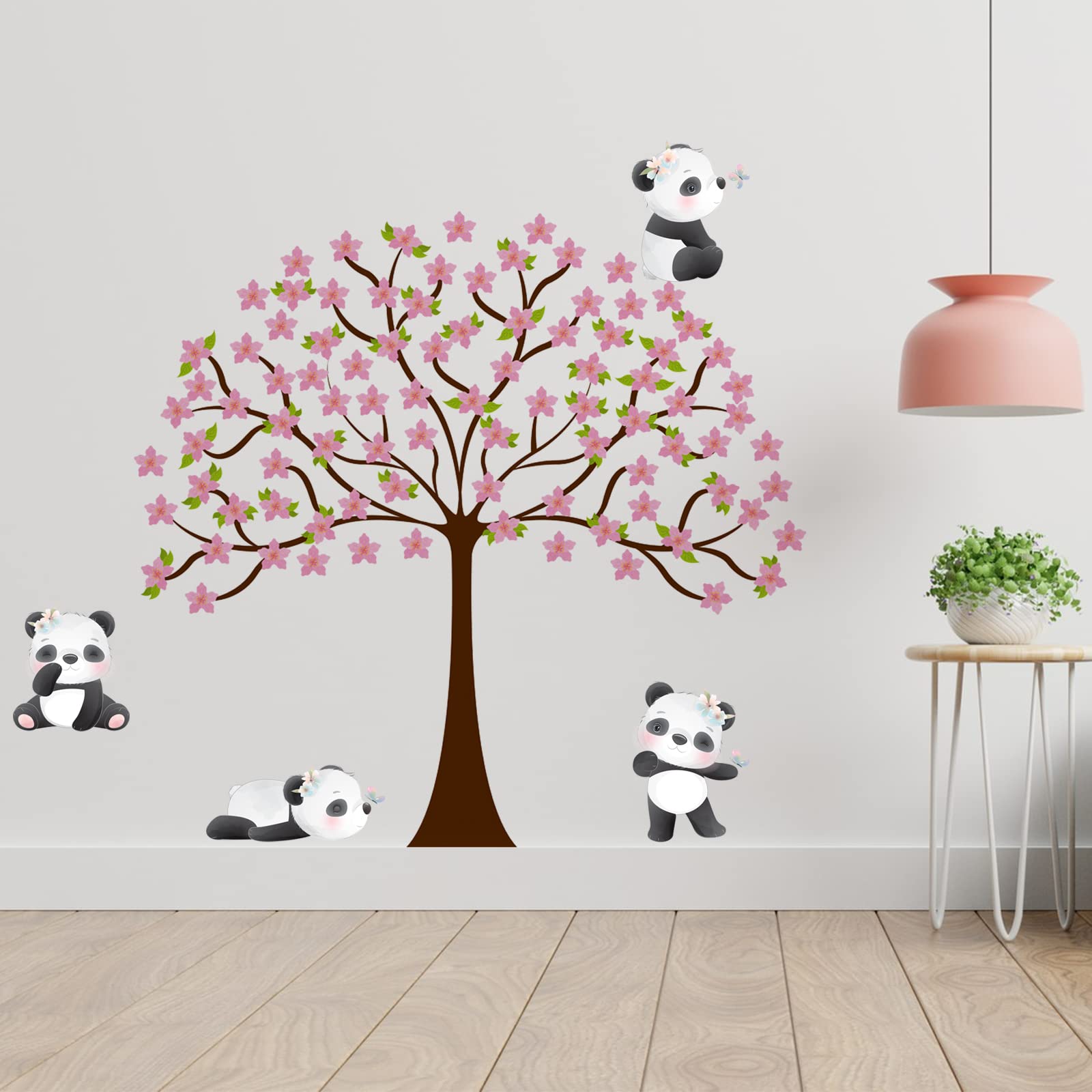 Panda Cherry Blossom Tree Wall Decal Baby Animals Nursery Wall Stickers Art Panda Kids Room Wall Decor