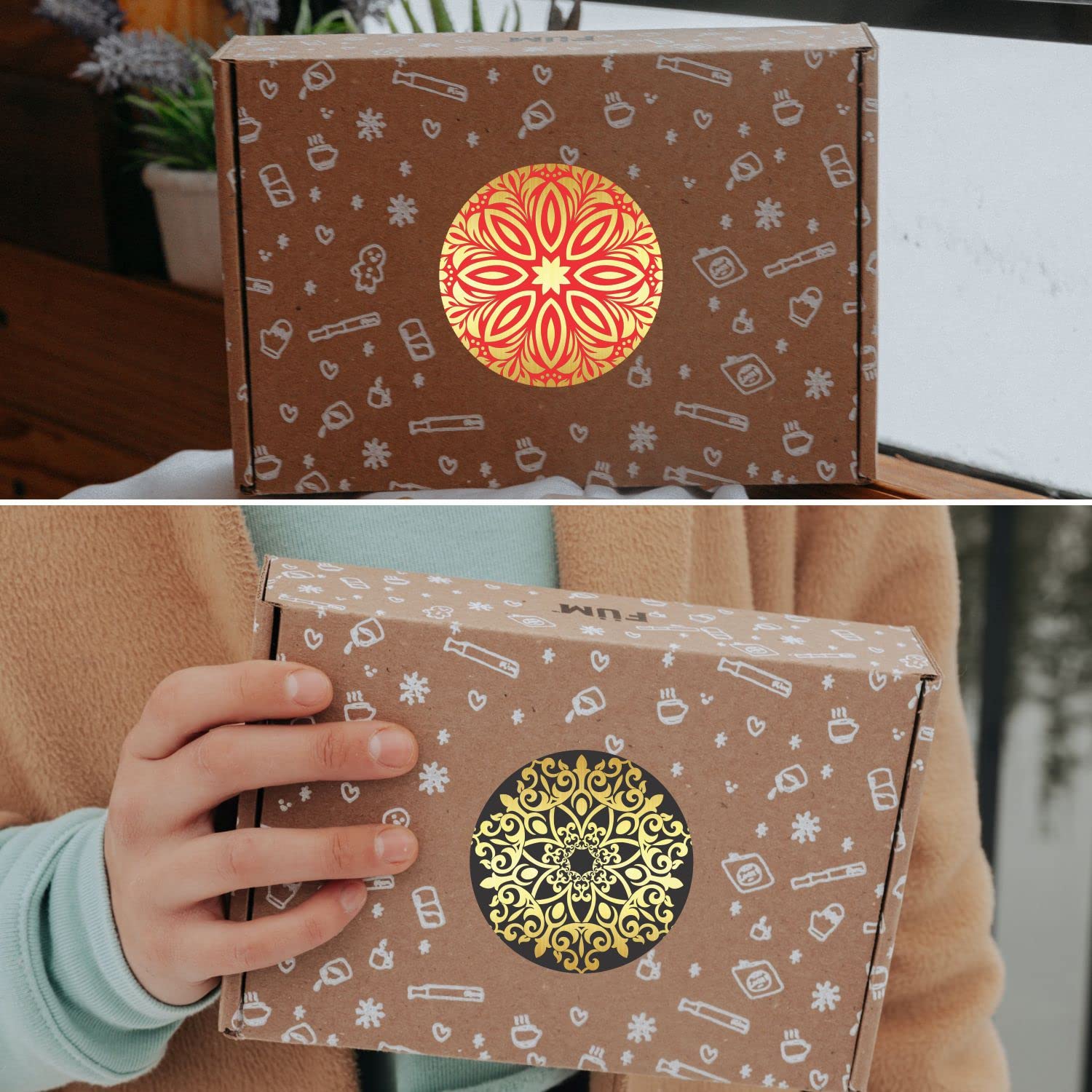 Mandala Gold Foil Stickers - (Pack of 120) 2" Large Round Labels for Christmas Happy Holidays New Year Birthday Cards Gift Boxes Envelope Seals