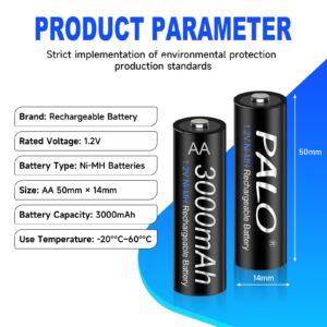 Palowextra 16 Packs 1.2V AA 3000mah Rechargeable BatteriesHigh Capacity Nimh Low Self Discharge Double a Battery for Solar Garden Lights, Battery String Lights, Outdoor Devices