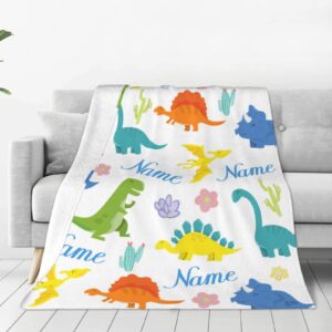 MMAOLP Custom Dinosaur Blanket, Personalized Dinosaur Blanket with Kids Name for Baby Birthday, Christmas, New Mom, Newborn, Baby, Toddler, Kids Personalized Baby Gifts