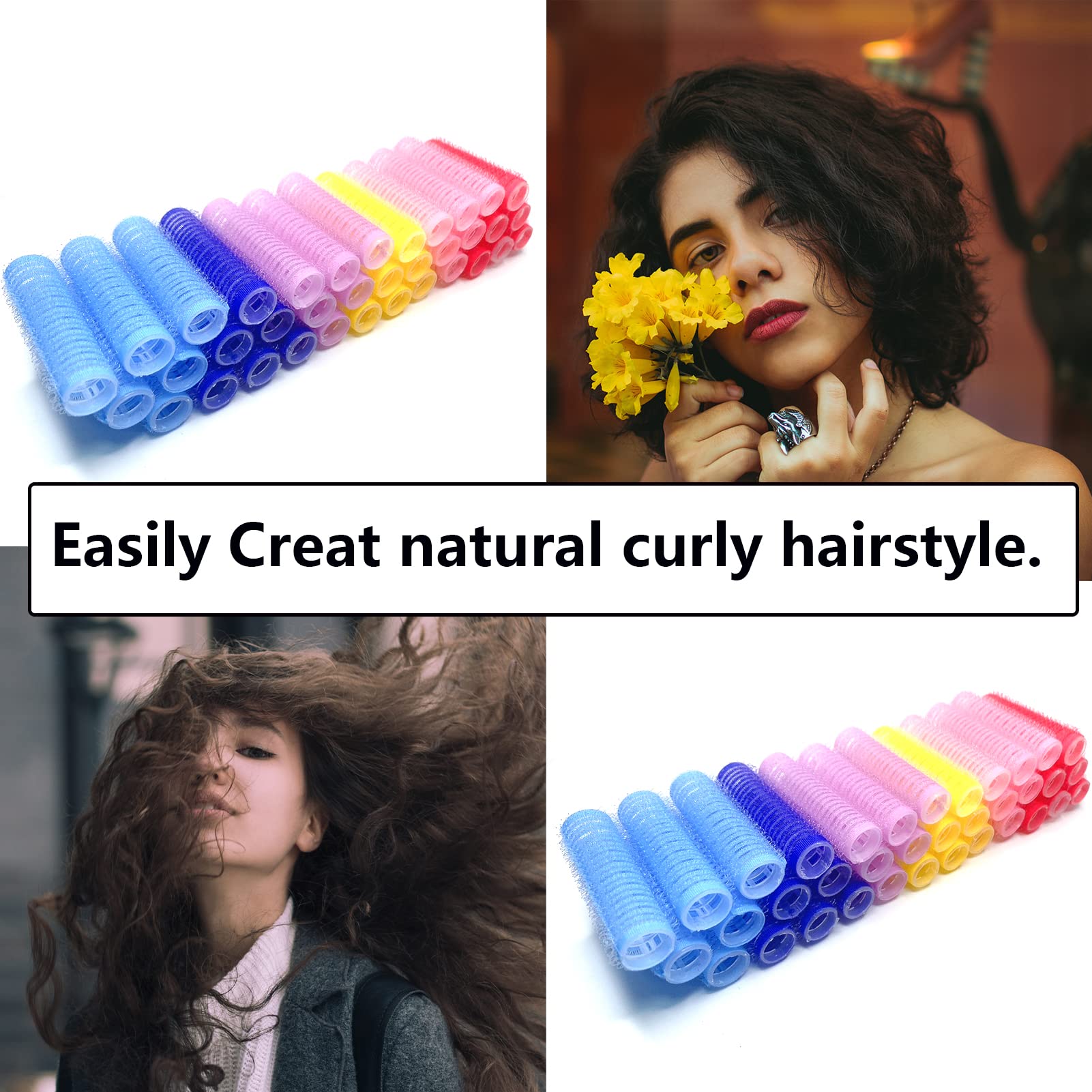 MOODKEY 36PCS Self Grip Small Hair Curlers Heatless Roller Hair Curlers Pro Salon Hairdressing Curler DIY Curly Hairstyle Hair Rollers Tools Rat Tail Comb for Women Medium Short Hair(0.6 x 2.4 Inch)