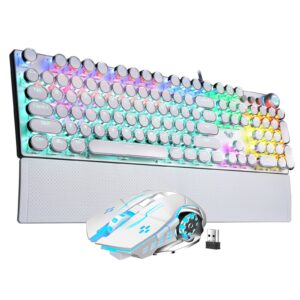 aula white gaming keyboard and mouse combo (f2088 typewriter style mechanical keyboard wired + sc100 wireless gaming mouse), led rainbow backlit keyboard mouse set