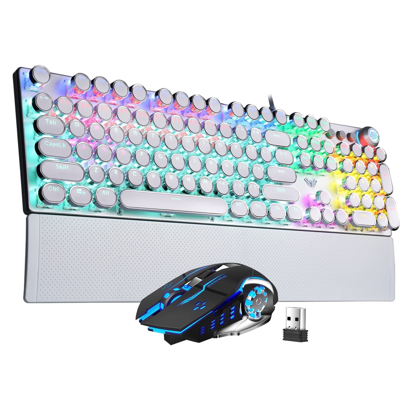 AULA Mechanical Gaming Keyboard Mouse Combo (F2088 Typewriter Style Mechanical Keyboard + SC100 Black Wireless Gaming Mouse)