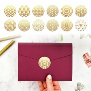 PARTH IMPEX Decorative Gold Stickers Envelope Seals - (Pack of 120) 2" Large Round Labels for Christmas Happy Holidays New Year Birthday Cards - Geometric Pattern