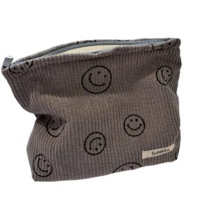 cosmetic bags for women - corduroy cosmetic bag aesthetic women handbags purses smile dots makeup organizer storage makeup bag girls case bags (gray)