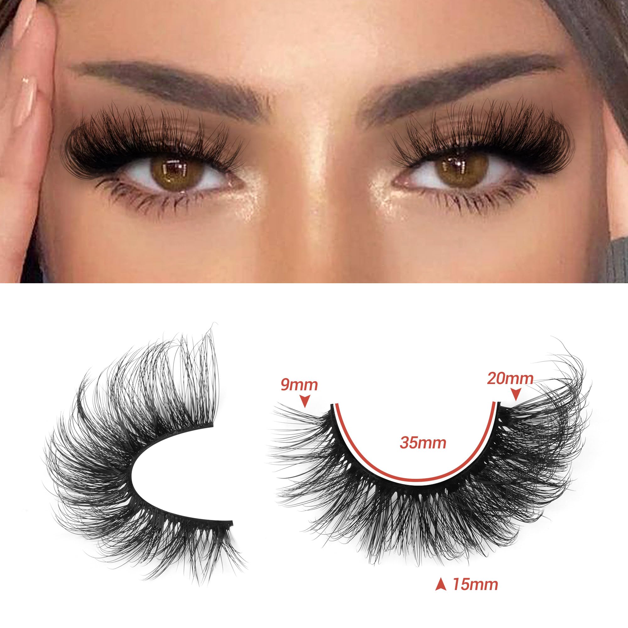 Mink Lashes Fluffy False Eyelashes Wispy Cat Eye Lashes Strip 20MM Fox 8D Dramatic Pack 7 Pairs Fake Eyelashes by Ruairie