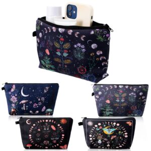 4 pcs small witch moon makeup bag purse portable pouch with zipper flower cosmetic bag for 3d printed goth pencil case travel organizer toiletry storage women gift supplies holiday decoration