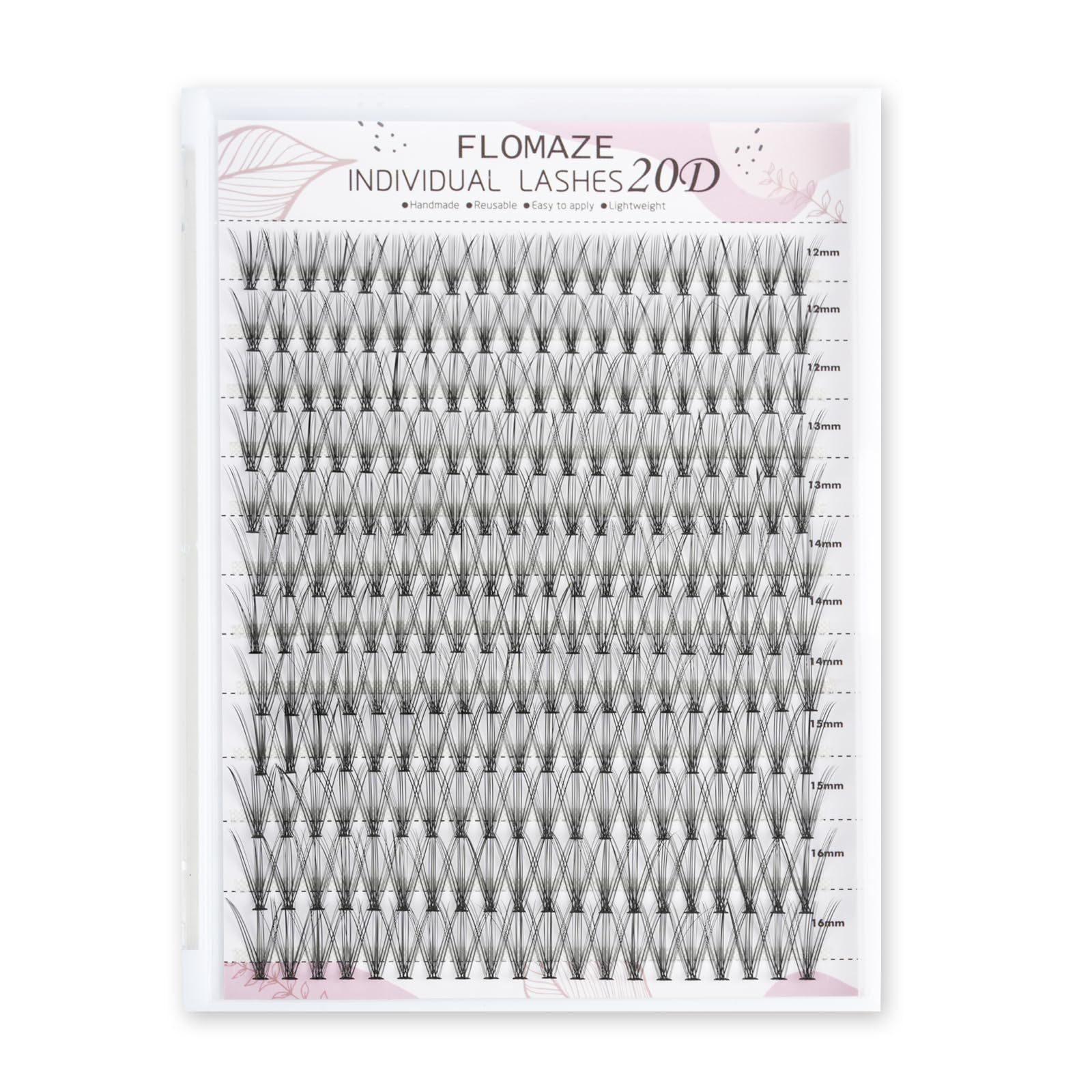 FLOMAZE 20D Lash Clusters, Individual Lashes 240pcs Faux Mink Lash Clusters Natural Handmade Cluster Eyelash Extensions C Curl 0.07mm Thickness False Lashes (12/13/14/15/16mm)