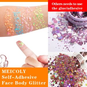 MEICOLY Glow in The Dark Body Face Glitter Gel,Luminous Halloween Sequins Chunky Glitter, Self-Adhesive Neon UV Blacklight Glitter for Body,Green