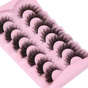 Mink Lashes Fluffy False Eyelashes Wispy Cat Eye Lashes Strip 20MM Fox 8D Dramatic Pack 7 Pairs Fake Eyelashes by Ruairie