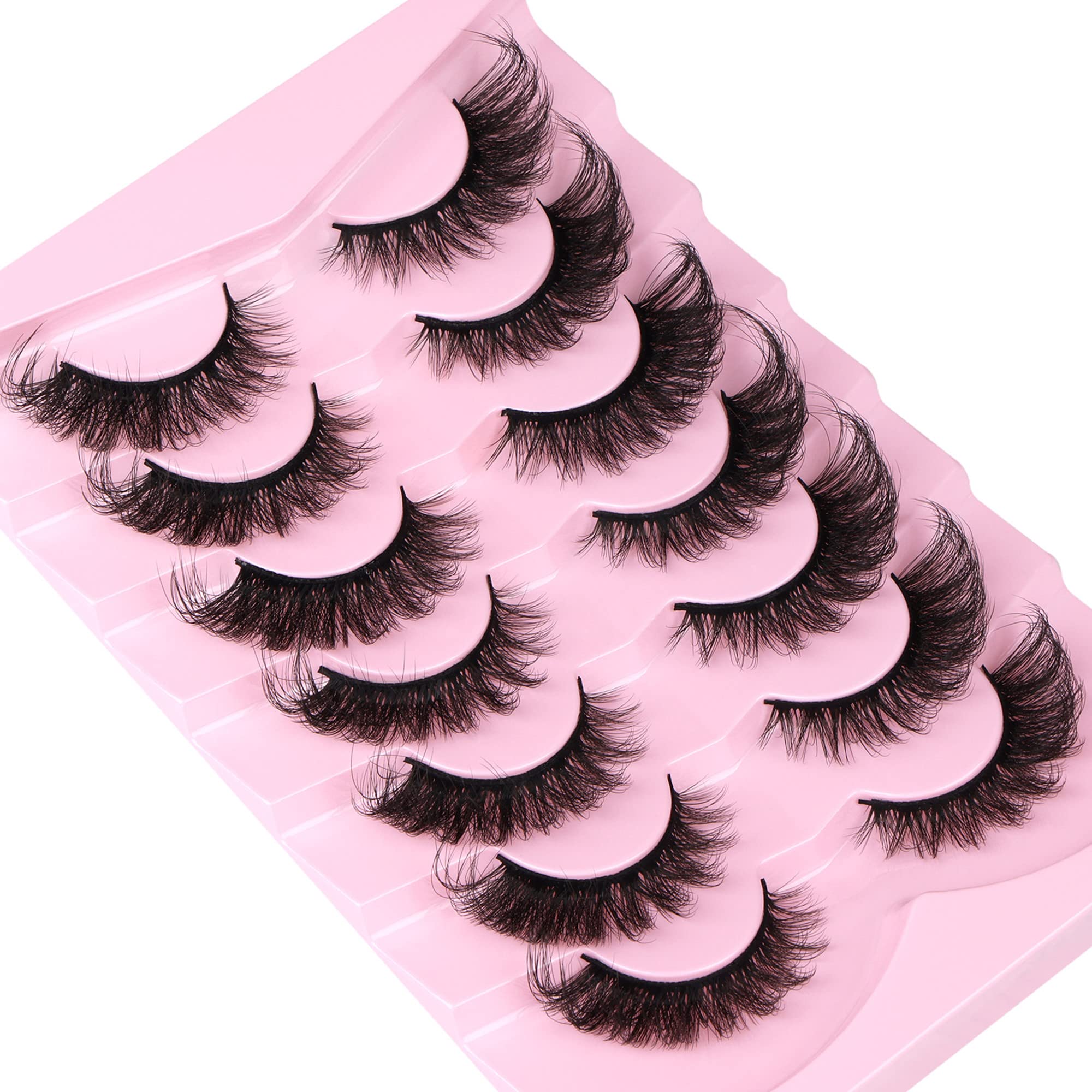 Mink Lashes Fluffy False Eyelashes Wispy Cat Eye Lashes Strip 20MM Fox 8D Dramatic Pack 7 Pairs Fake Eyelashes by Ruairie