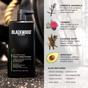 Blackwood For Men Active Man Daily Conditioner - Men's Thickening Conditioner for Hair Loss & Dandruff - Deep Treatment for Shine - Natural Vegan Formula - Sulfate, Paraben, & Cruelty-Free (17 Oz)