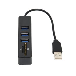 3 Port USB2.0 Hub, USB Data Hub Splitter with TF/SD Card Reader, USB2.0 Multiport Hub for Win 10/8/8.1/7/Vista/XP, OS X, Linux, for Chrome OS, Plug and Play(Black)