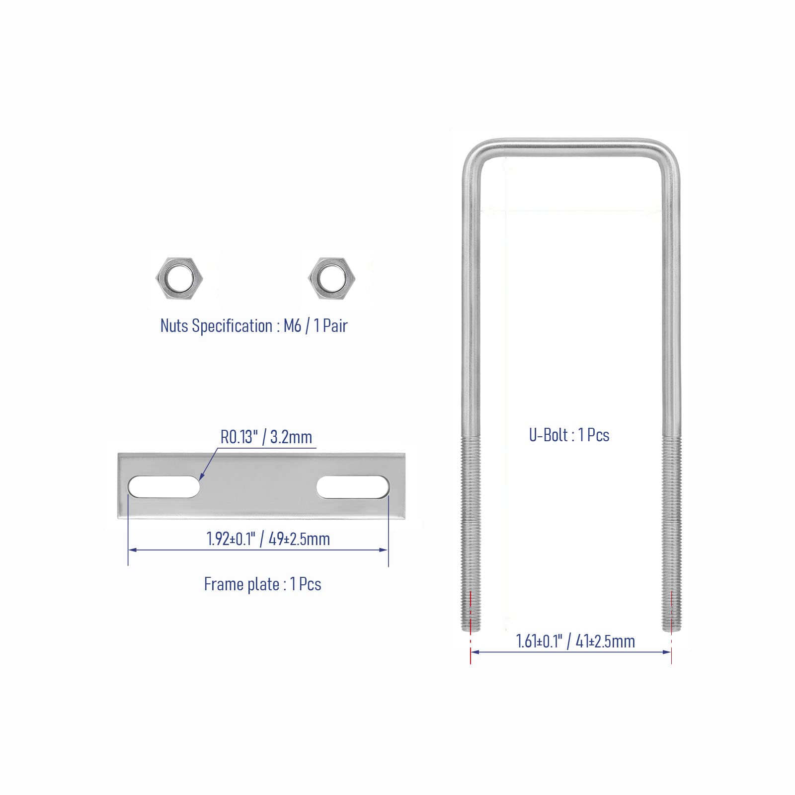 FOCMKEAS 304 Stainless Steel Square U-Bolts 1-3/8"(35mm) Inner Width, 3.54"(90mm) Length Stainless M6 with Nuts, Frame Plate, Accessories for Automobiles Trailer, Boat Trailer Industrial Parts