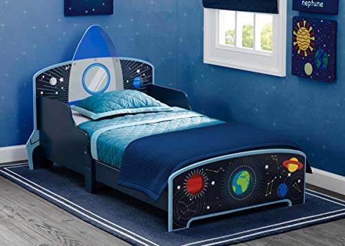 Delta Children Wood Toddler Bed, Space Adventures Rocket Ship + Simmons Kids Quiet Nights Dual Sided Crib and Toddler Mattress (Bundle)