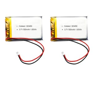 raewstco 2pcs 3.7v 500mah battery 303450 lithium polymer ion octelect