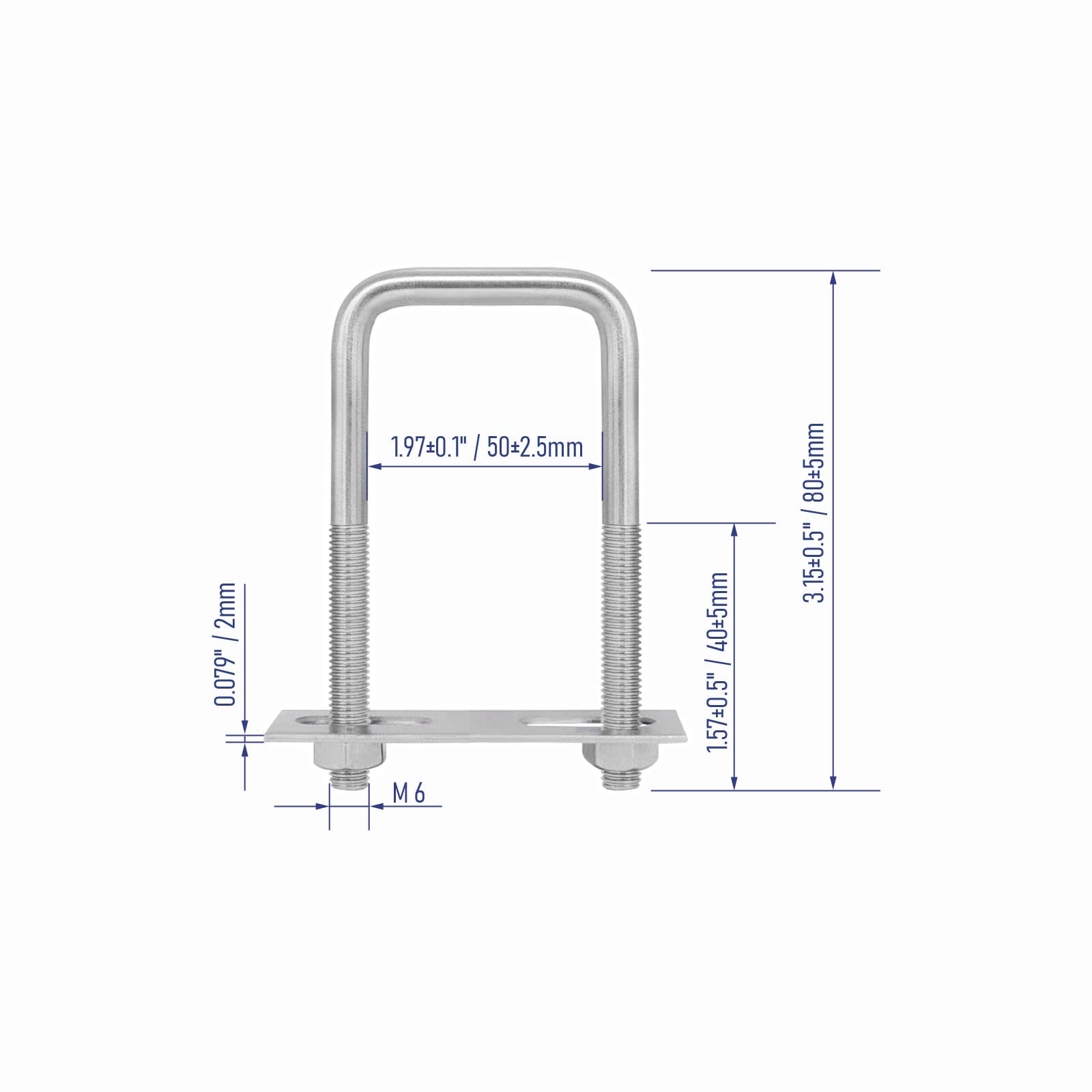 FOCMKEAS 2 Sets 304 Stainless Steel Square U-Bolts 2"(50mm) Inner Width, 3.15"(80mm) Length Stainless M6 with Nuts, Frame Plate, Accessories for Automobiles Trailer, Boat Trailer Industrial Parts