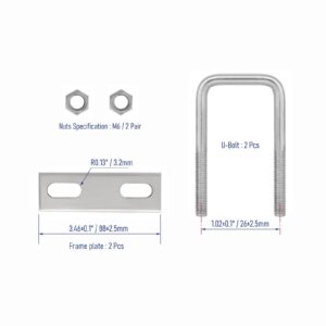 FOCMKEAS 2 Sets 304 Stainless Steel Square U-Bolts 2"(50mm) Inner Width, 3.15"(80mm) Length Stainless M6 with Nuts, Frame Plate, Accessories for Automobiles Trailer, Boat Trailer Industrial Parts