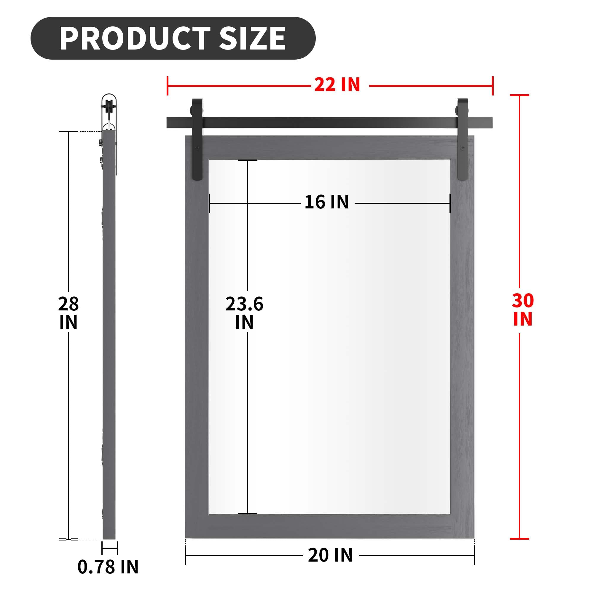 Farmhouse Wall Mirror, Rustic Wood Frame Bathroom Mirror Barn Door Inspired Decorative Vanity Dress Mirrors for Living Room Entryway, 22x30 INCH Gray Vertical