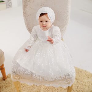 DPKM Baby Girl Baptism Dress 3PCS Infant Embroidered Christening Formal Gowns Outfit for Party Wedding