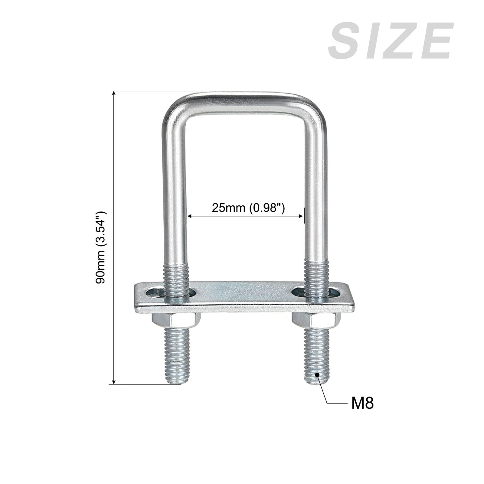 METALLIXITY U Bolts (M8x25x90mm), Square U Bolt Carbon Steel with Accessories - for Construction, Pipe