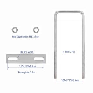 FOCMKEAS 2 Sets 304 Stainless Steel Square U-Bolts 2.76"(70mm) Inner Width, 7.09"(180mm) Length Stainless M8 with Nuts, Frame Plate, Accessories for Automobiles Trailer, Boat Trailer Industrial Parts