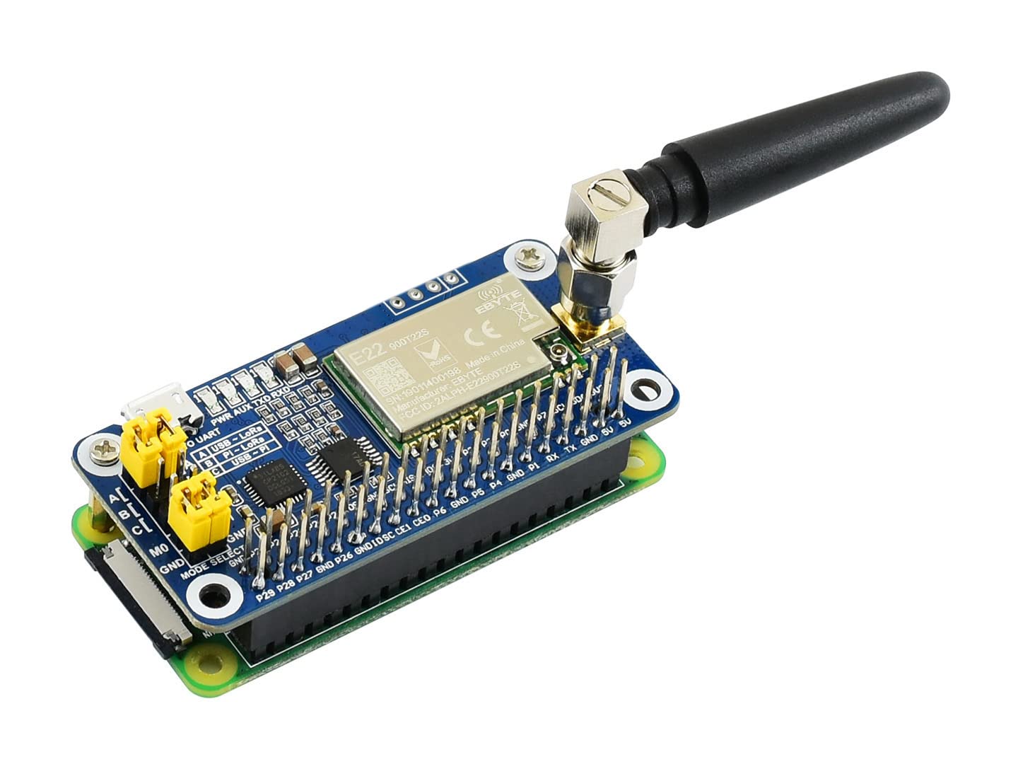 Waveshare SX1262/SX1268 LoRa HAT, Compatible with Raspberry Pi 5/4B/3B/Zero/Zero W/Zero 2W/Pico/Pico W/Pico WH, UART Interface, SX1262 868M LoRa HAT