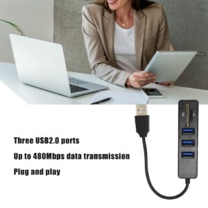 3 Port USB2.0 Hub, USB Data Hub Splitter with TF/SD Card Reader, USB2.0 Multiport Hub for Win 10/8/8.1/7/Vista/XP, OS X, Linux, for Chrome OS, Plug and Play(Black)