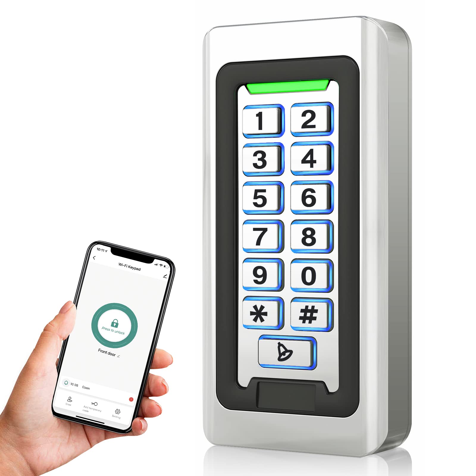 Wireless WiFi Access Control Keypad, Metal Stand-Alone Door Access Control System, EM Card Reader, Weatherproof, Backlight, TUYA Wireless Entry Security Access Controller for Garage, office