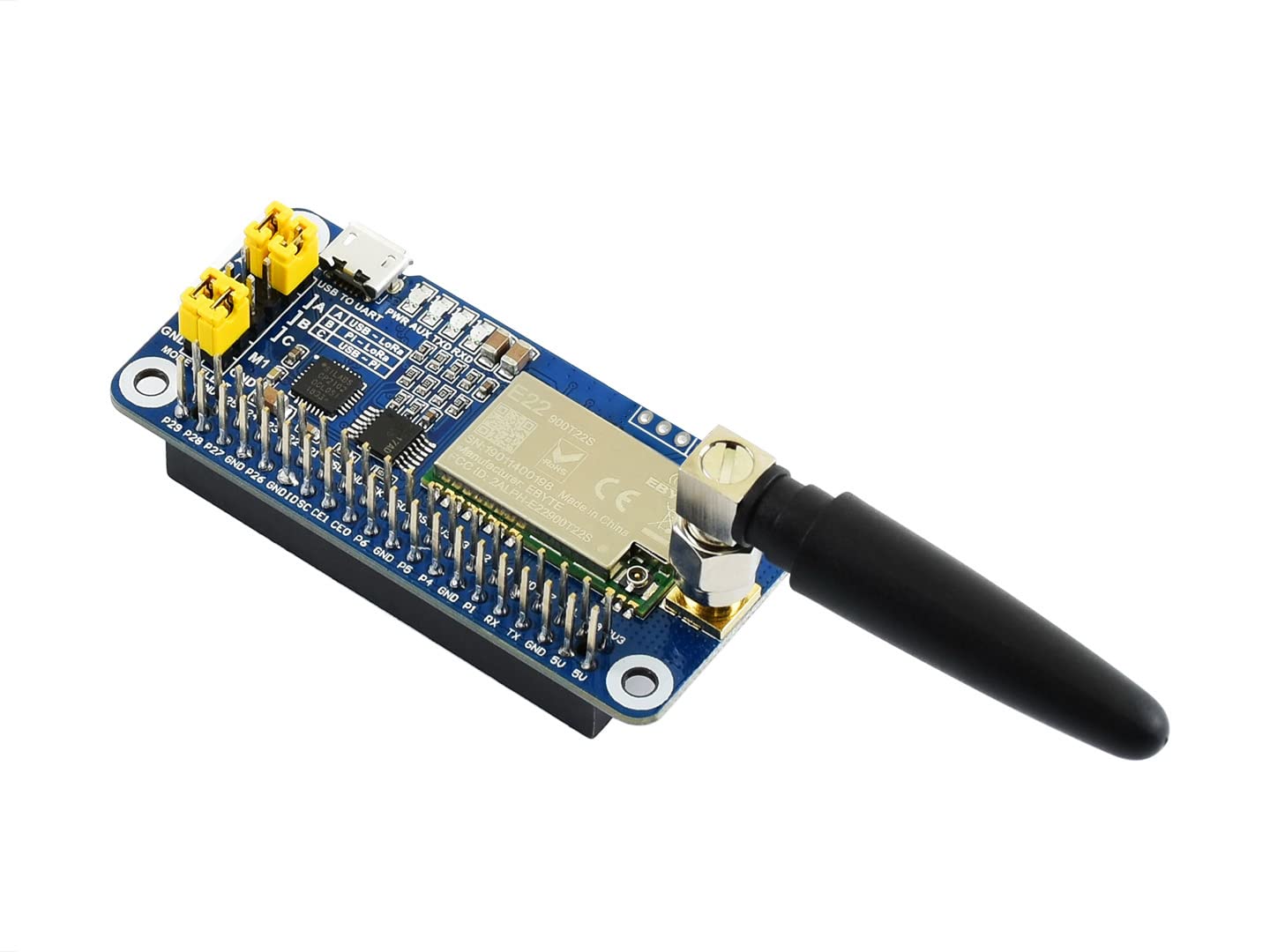 Waveshare SX1262/SX1268 LoRa HAT, Compatible with Raspberry Pi 5/4B/3B/Zero/Zero W/Zero 2W/Pico/Pico W/Pico WH, UART Interface, SX1262 868M LoRa HAT