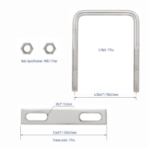 FOCMKEAS 304 Stainless Steel Square U-Bolts Stainless with M10 Nuts, Frame Plate, Accessories for Automobiles Trailer, Boat Trailer Industrial Parts (100x150mm(W*L))