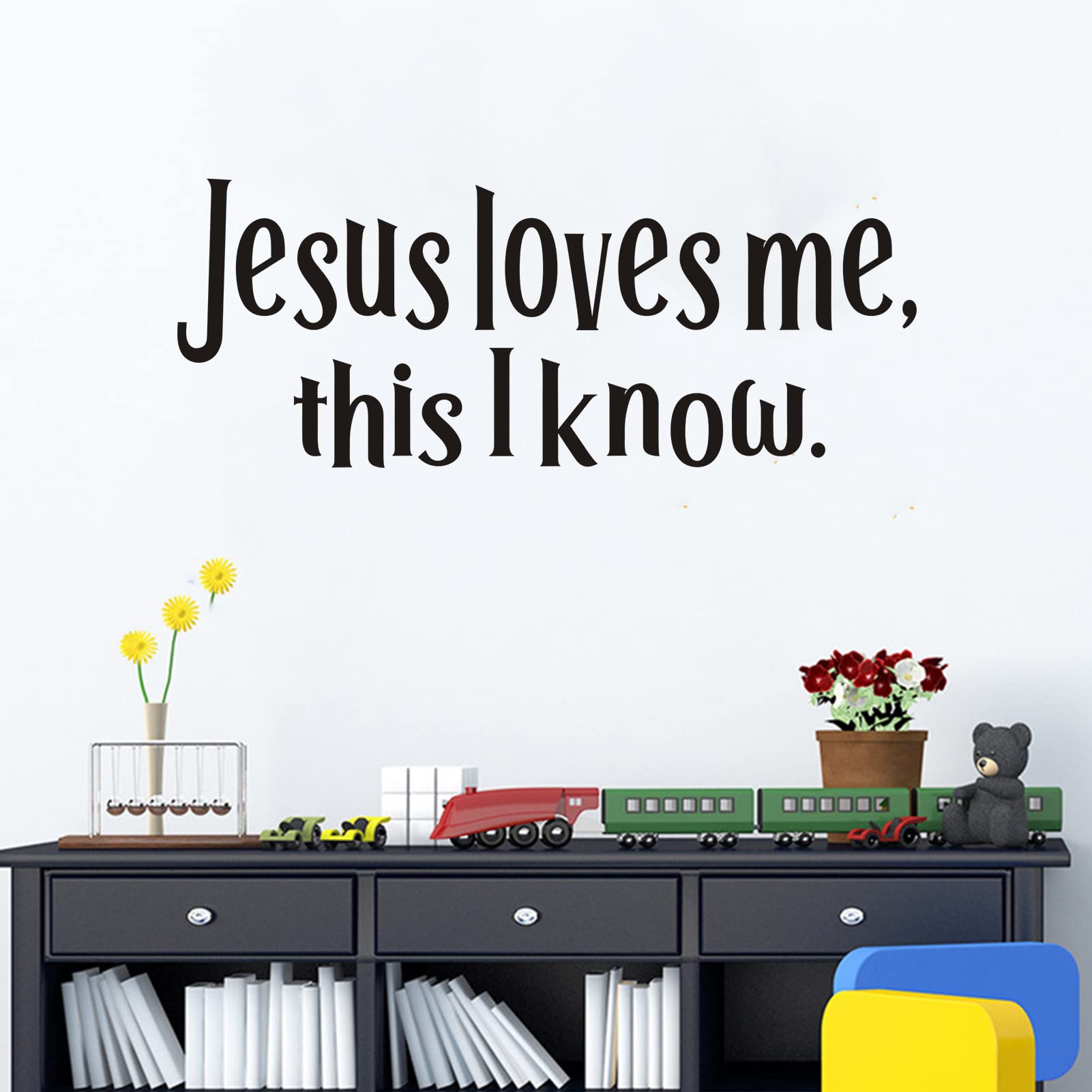 SEATUNE Wall Decals, Wall Stickers for Kids, Quotes Inspirational Boys Girls Baby Children's Toddlers, Playroom Nursery Church God Family Home Wall Decor Vinyl Art, Jesus Loves Me This I Know 41"X16"