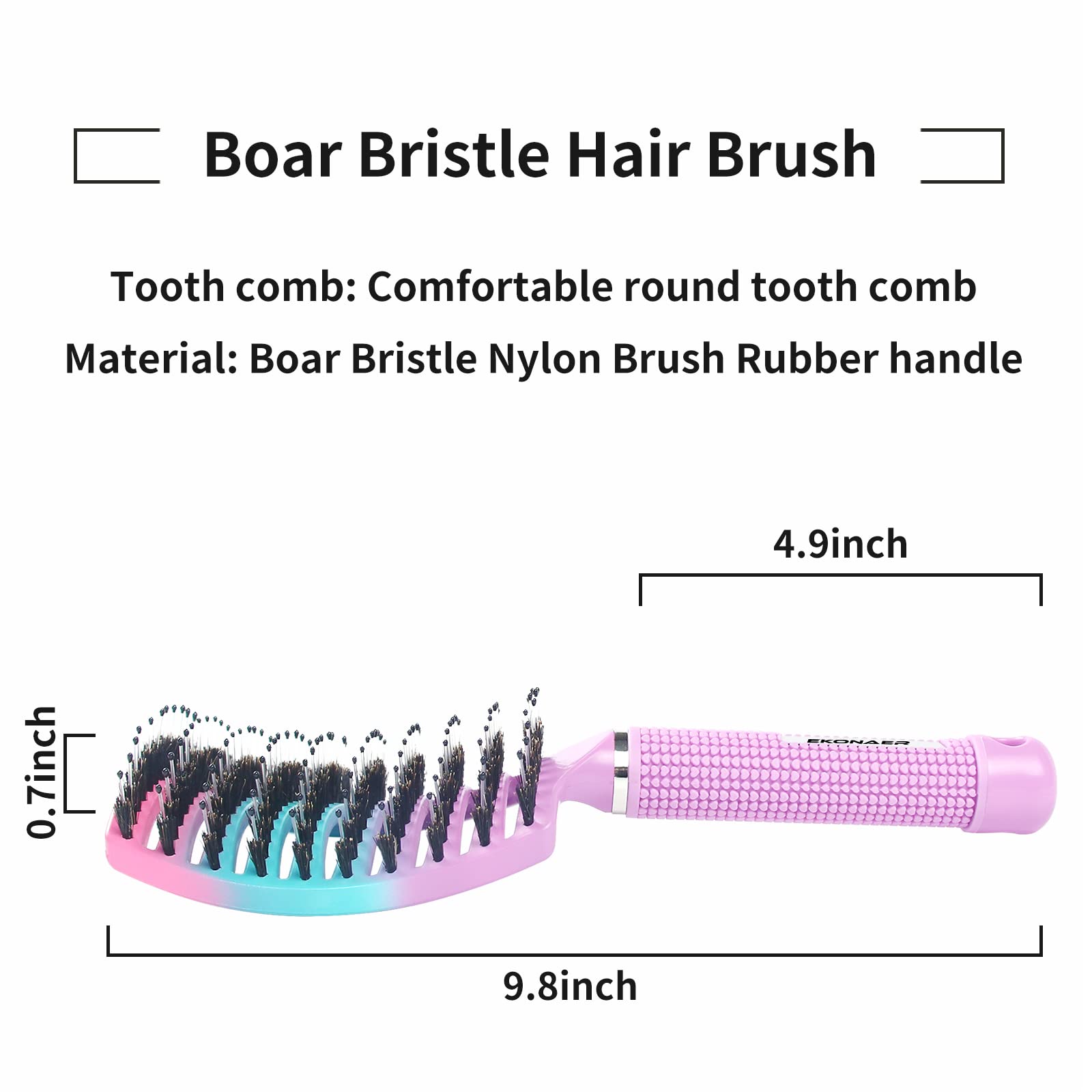 EKONAER Detangling Brush Boar Bristles Hair Brush for Adult & Kids Wet or Dry Hair,Curved and Vented Detangler Brush - Adds Shine and Makes Hair Smooth(Pink)