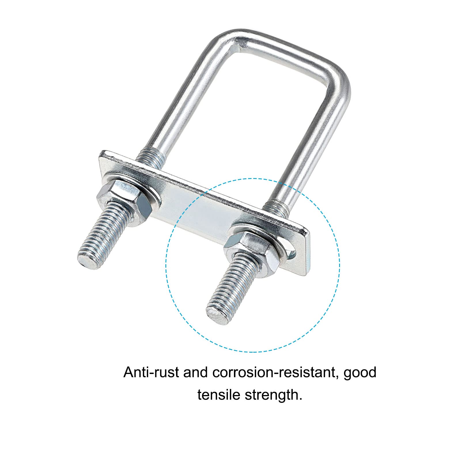 METALLIXITY U Bolts (M8x25x90mm), Square U Bolt Carbon Steel with Accessories - for Construction, Pipe