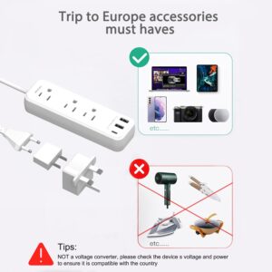 European Travel Plug Adapter, WRXDMC International Travel Plug Adapter, US to UK Europe Plug Adapter, Power Strip for EU/UK/US, 3 USB Ports, 3 AC Outlets, 5ft Cord,Travel necessities in most countries