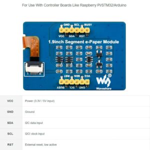 waveshare 1.9inch Segment E-Paper Display 91 Segments Black/White e Paper Module I2C Bus, Support Partial Refresh, for Arduino/Raspberry Pi/STM32, Ideal for Temperature/Humidity Meter/Digital Meter