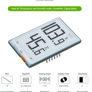 waveshare 1.9inch Segment E-Paper Display 91 Segments Black/White e Paper Module I2C Bus, Support Partial Refresh, for Arduino/Raspberry Pi/STM32, Ideal for Temperature/Humidity Meter/Digital Meter