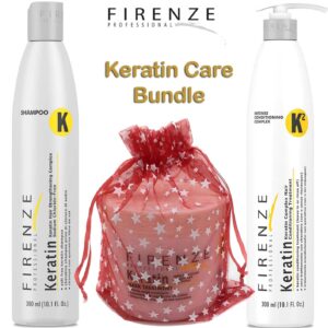 Firenze Professional Keratin Care Bundle - Keratin Shampoo, Intense Conditioner and Keratin Mask Treatment Pack with Free Red Gift Bag